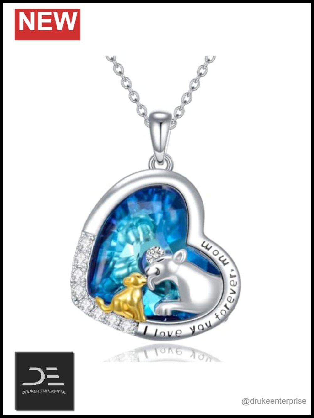 Sterling Silver Lion Crystal Pendant Necklace Adjustable Chain Jewelry Gift